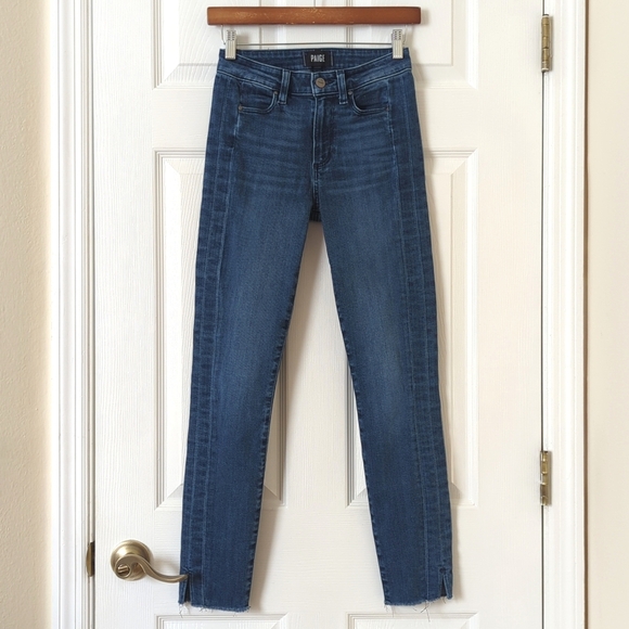 Paige Hoxton Classic Medium Wash High Waisted Ankle Cropped Skinny Jeans 24 - Picture 1 of 14